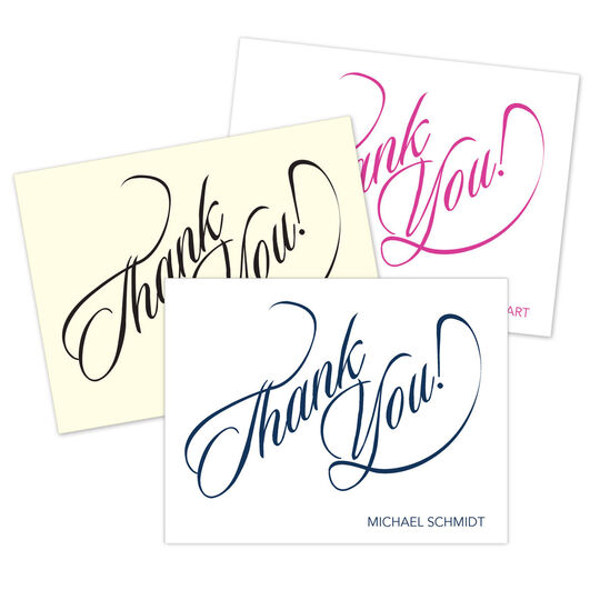 Calligraphy Thank You Folded Note Cards - Raised Ink